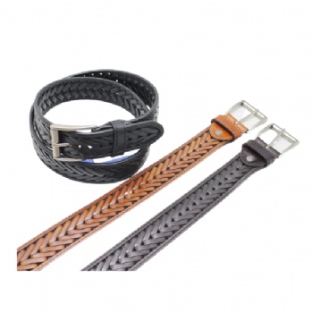  Men′s Braided Cowhide Leather Woven Belt with Pin Buckle	