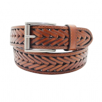 Men′s Braided Cowhide Leather Woven Belt with Pin Buckle