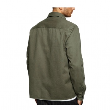  Customized Plain Khaki Double Pocket Shacket Shirt for Men	