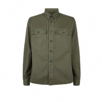  Customized Plain Khaki Double Pocket Shacket Shirt for Men	