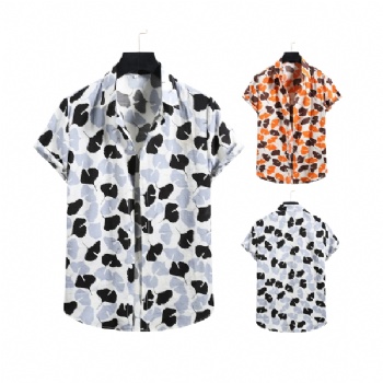  Maple Leaves Design on Men′s Short Sleeve Shirts Summer Hawaiian Style Shirts	