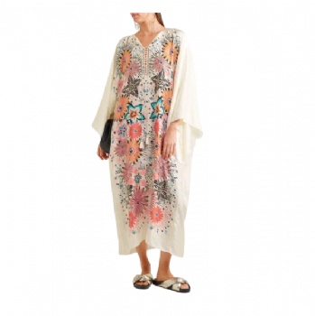 Women Floral-Print Jacquard Cotton Kaftan