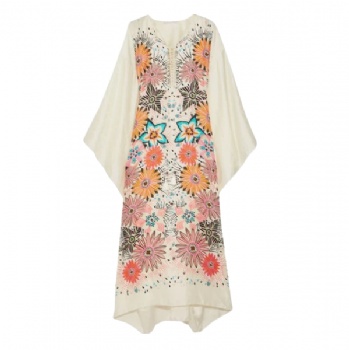  Women Floral-Print Jacquard Cotton Kaftan	