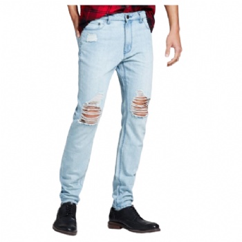 Men Vintage Stylish Denim MID Waist Harem Pants Ripped Jeans