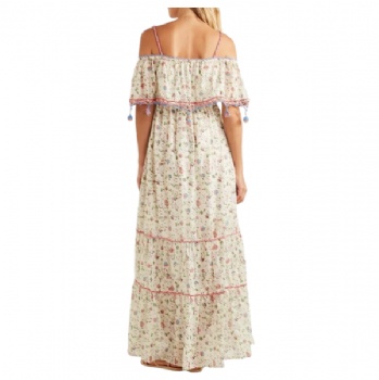  Printed Crochet-Trimmed Cotton-Voile Chifion Maxi Women Dresses	