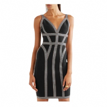 Embroidered Stretch-Knit Bandage Bodycon Dresses