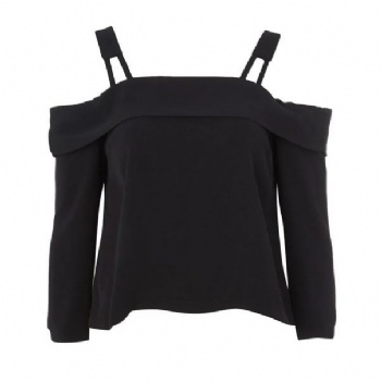  Sexy Black Women Tie Back Could Shoulder Long Sleeve Blouses	