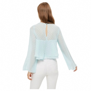  High Quality Transparent Long Sleeve Chiffon Soft Women Blouses	