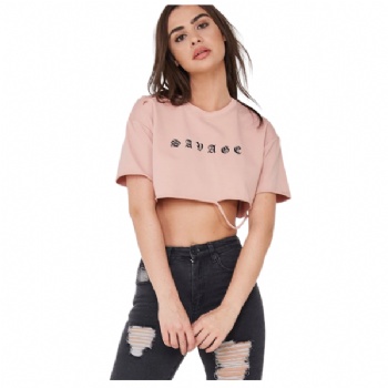 Women Pink Crop Tops with Letter Printing