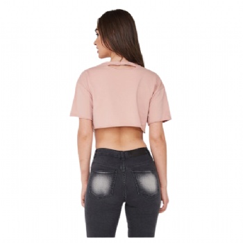  Women Pink Crop Tops with Letter Printing	