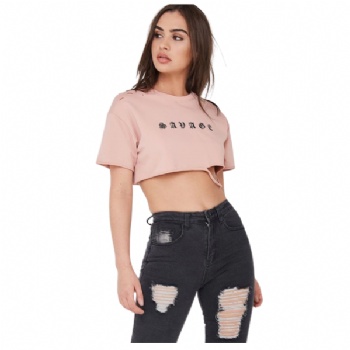  Women Pink Crop Tops with Letter Printing	