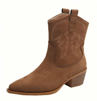 Women′s Pointy Faux Suede Leather Boots Sleeve Knight Boots Warm MID-Heel Women′s Shoes