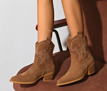  Women′s Pointy Faux Suede Leather Boots Sleeve Knight Boots Warm MID-Heel Women′s Shoes	