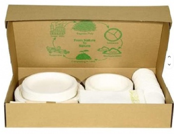25 Sets (175 Pcs) Disposable Tableware PLA Wooden Bamboo Cutlery Eco-Friendly Sugarcane Round Plates Bowls Cups Cutlery Napkin