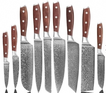 67-Layer Damascus Steel Full Tang 9-Piece Japanese Design Chef Cleaver Knife Set with Rosewood Handle