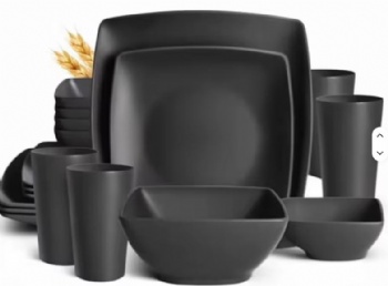 Square Steak Plate and Salad Bowl Set (16pcs) - Wheat Straw Cutlery Set