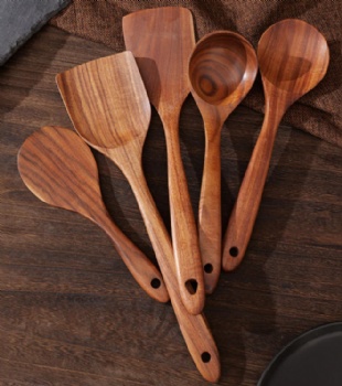 Natural Wood Color Heat-Resistant Easy to Clean 6-Piece Wooden Spoons for Cooking for Non-Stick Cookware